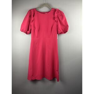 Lark & Ro Dress Womens 0‎ Short Sleeve Crew Neck fuschia ruffle accents NEW